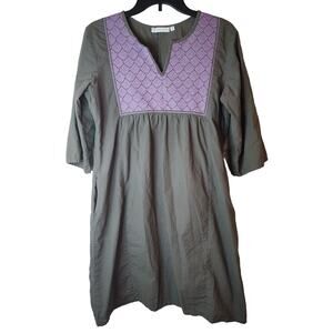House of Pom Dress Med Dark Green & Lavender Tunic Style w/ Pockets Forest Fairy